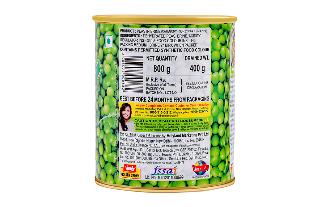 Golden Crown Peas In Brine    Tin  800 grams
